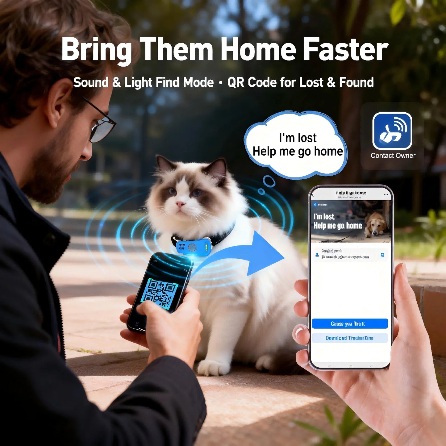 WANWAYTECH GPS Pet Tracker For Dogs And Cats Real Time Tracking 1 Year Service