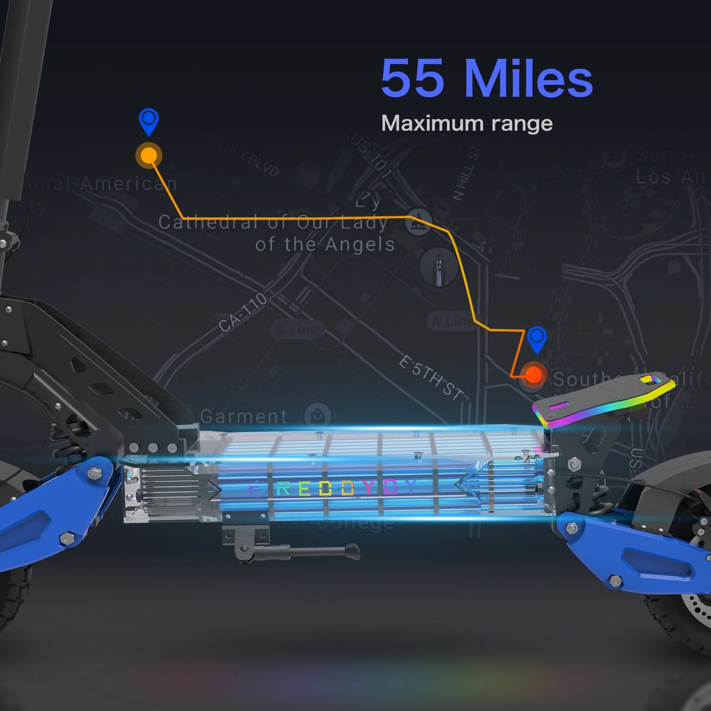 RD2 Adult Electric Offroad Scooter, 50 MPH Max speed 60V 25Ah, 55-Mile Long Range 10.5" Off-Road Tires, folk smart APP control