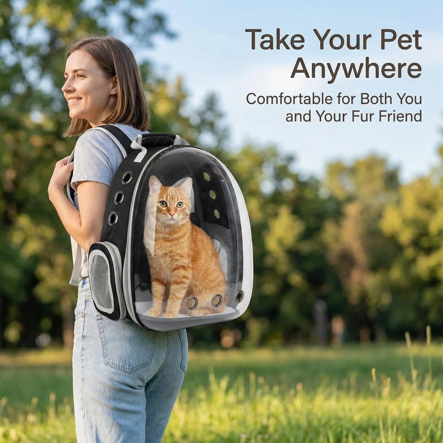 Transparent Cat Carrier Backpack Clear Dome Space Capsule Vet Visits
