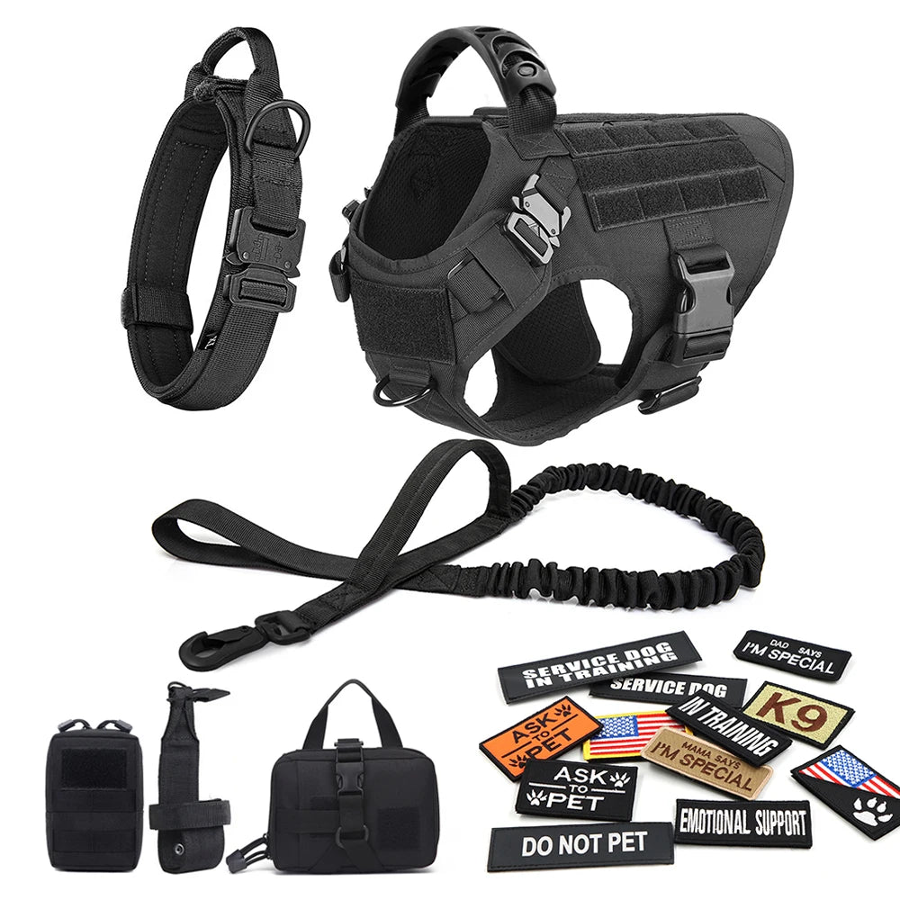 PETRAVELCN Military Dog Harness Vest With Leash Patch Set