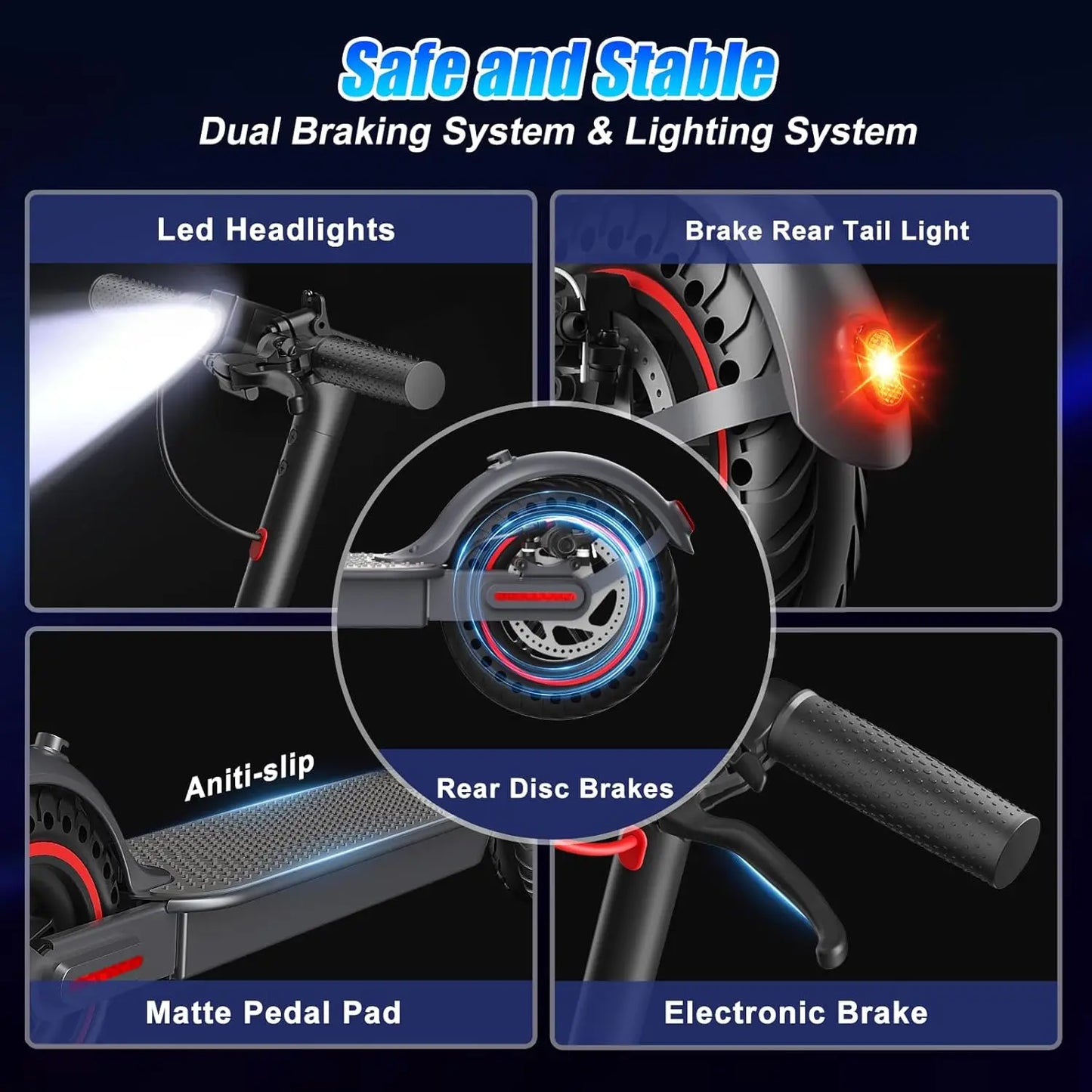 350W Motor Folding Electric Scooter For Adults 36V 5.2AH Battery Rang 8.5'' Solid Tire 18MPH 15Miles Long Range APP Control