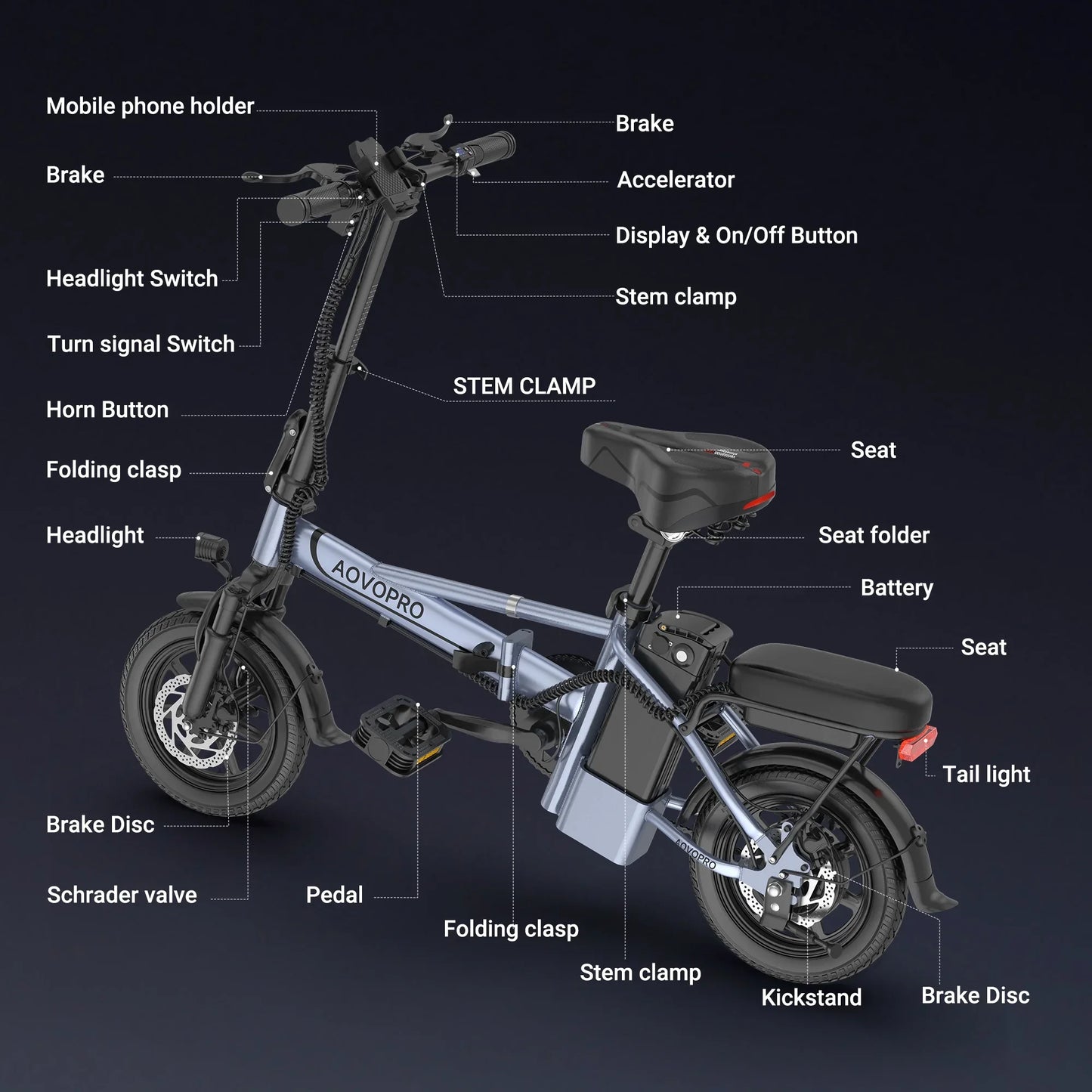 AOVOPRO EB60 Foldable Dual Seat Electric Bike For Adults