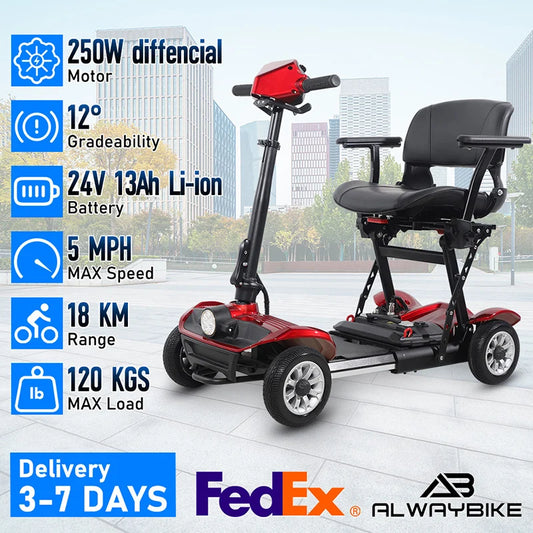ALWAYBIKE Four Wheel Foldable Lightweight Liion Mobility Scooter For Adults