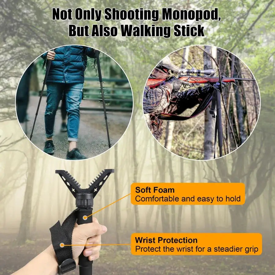 Hunting Monopod Shooting Stick With 360 Swivel Yoke Aluminum