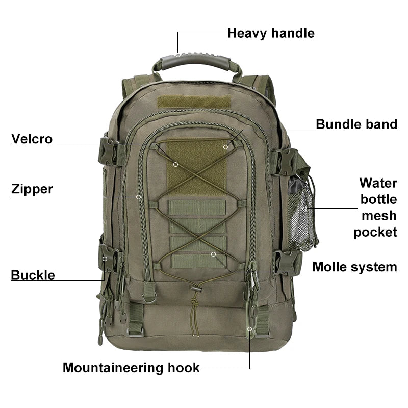 LQARMY Tactical Backpack Molle 3 Day Assault Pack for Men