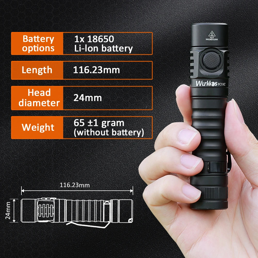 Wurkkos FC11C Flashlight Mountaineering Edition USB C Charging 18650 Battery