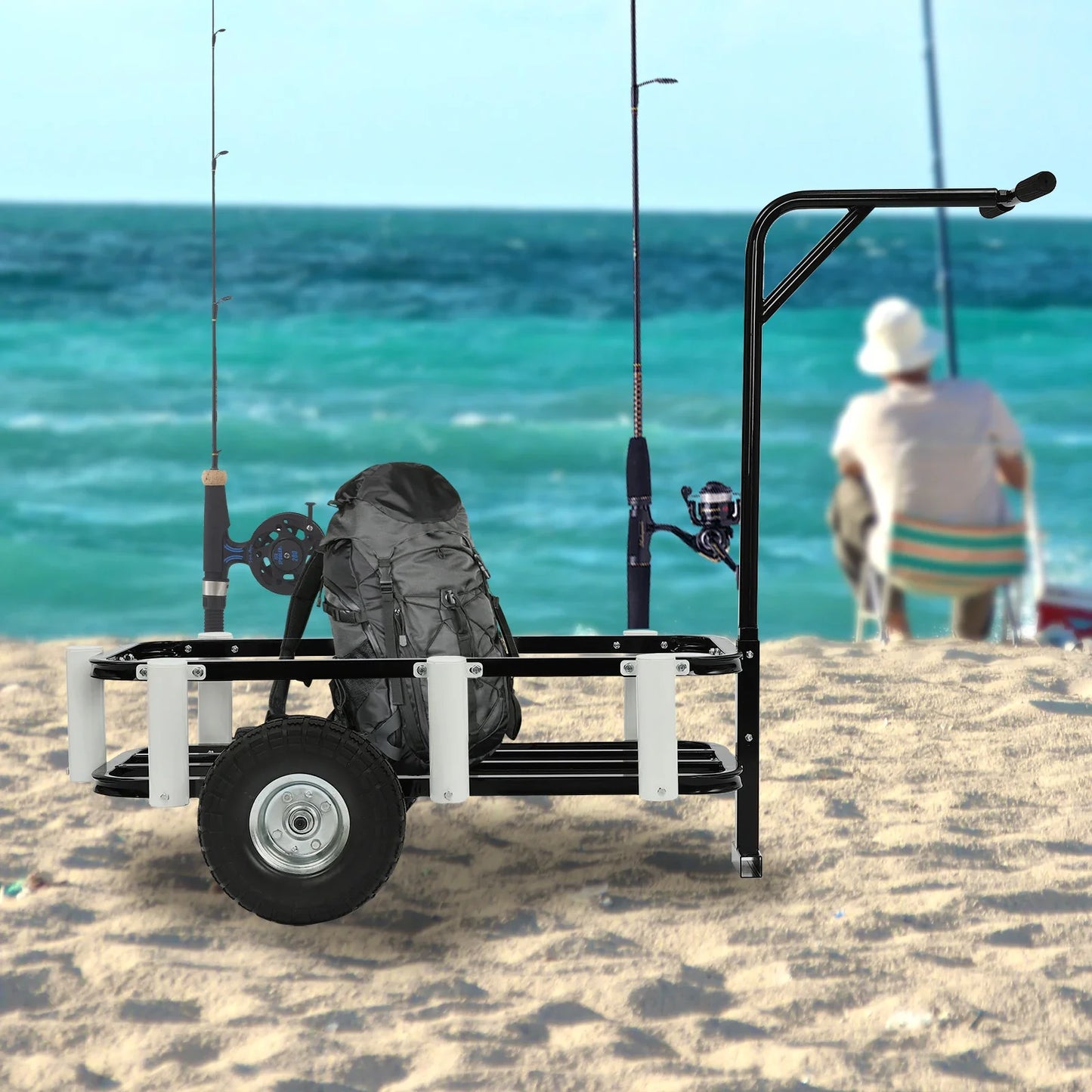 Beach Fishing Cart With Two Large Wheels And Carbon Steel