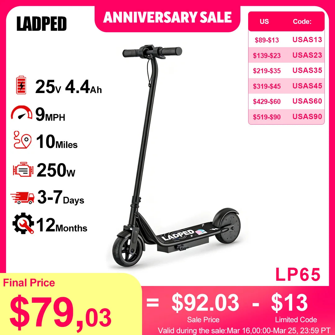 Ladped Kids Electric Scooter 9 MPH 10 Mile Range Folding
