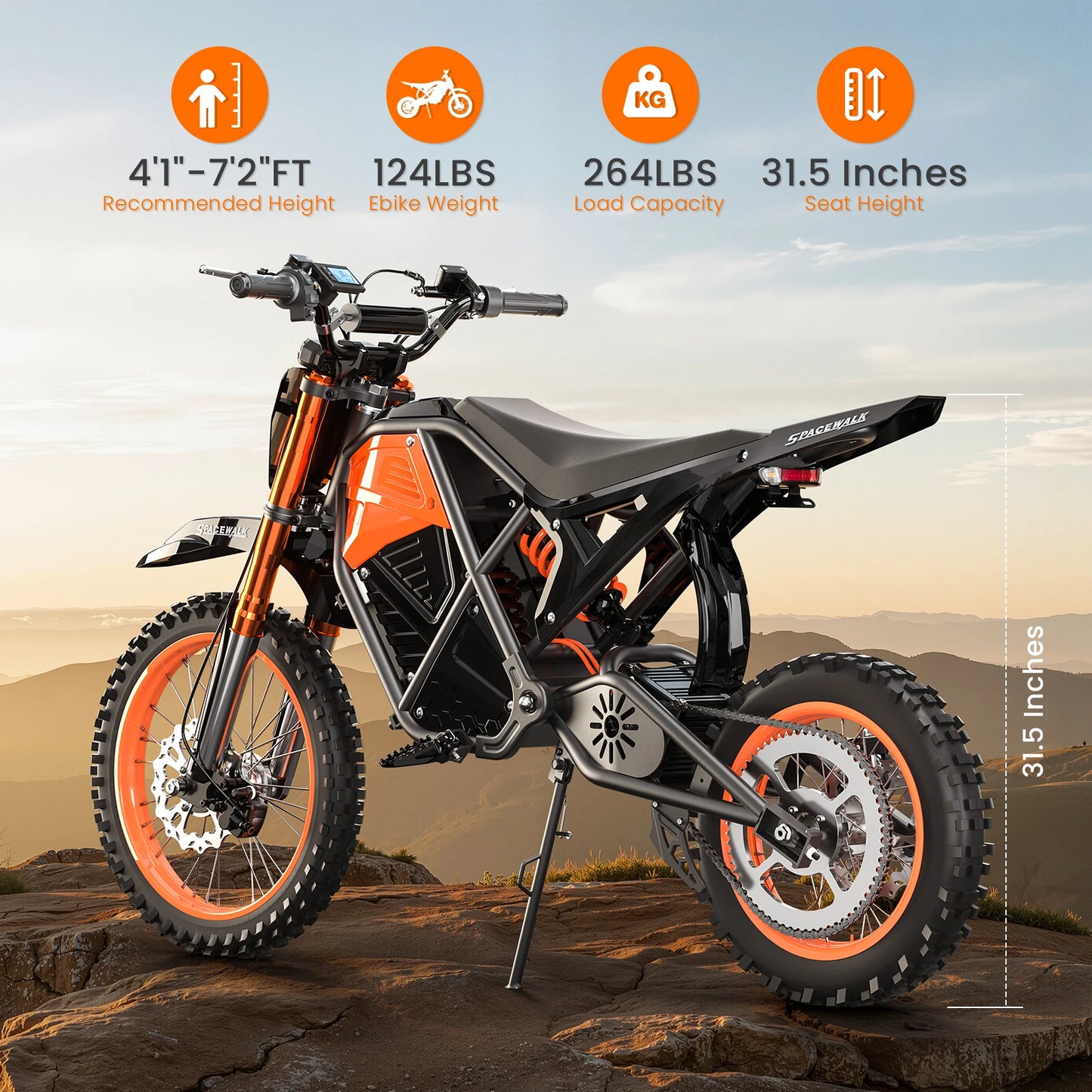 EILLEO SPACEWALK 3000W Fat Tire Electric Dirt Bike Mid Drive Off Road