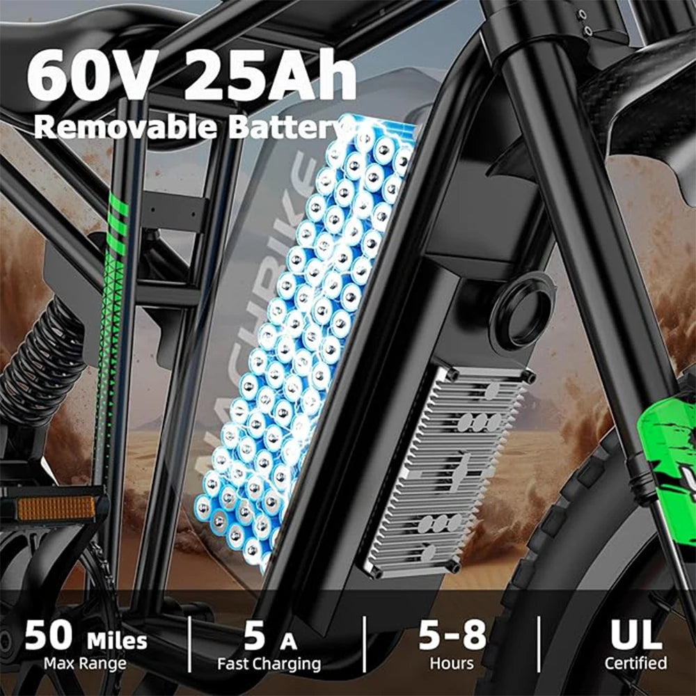 R3 6000W Electric Dirt Bike 60V 25Ah Dual Hydraulic Brakes