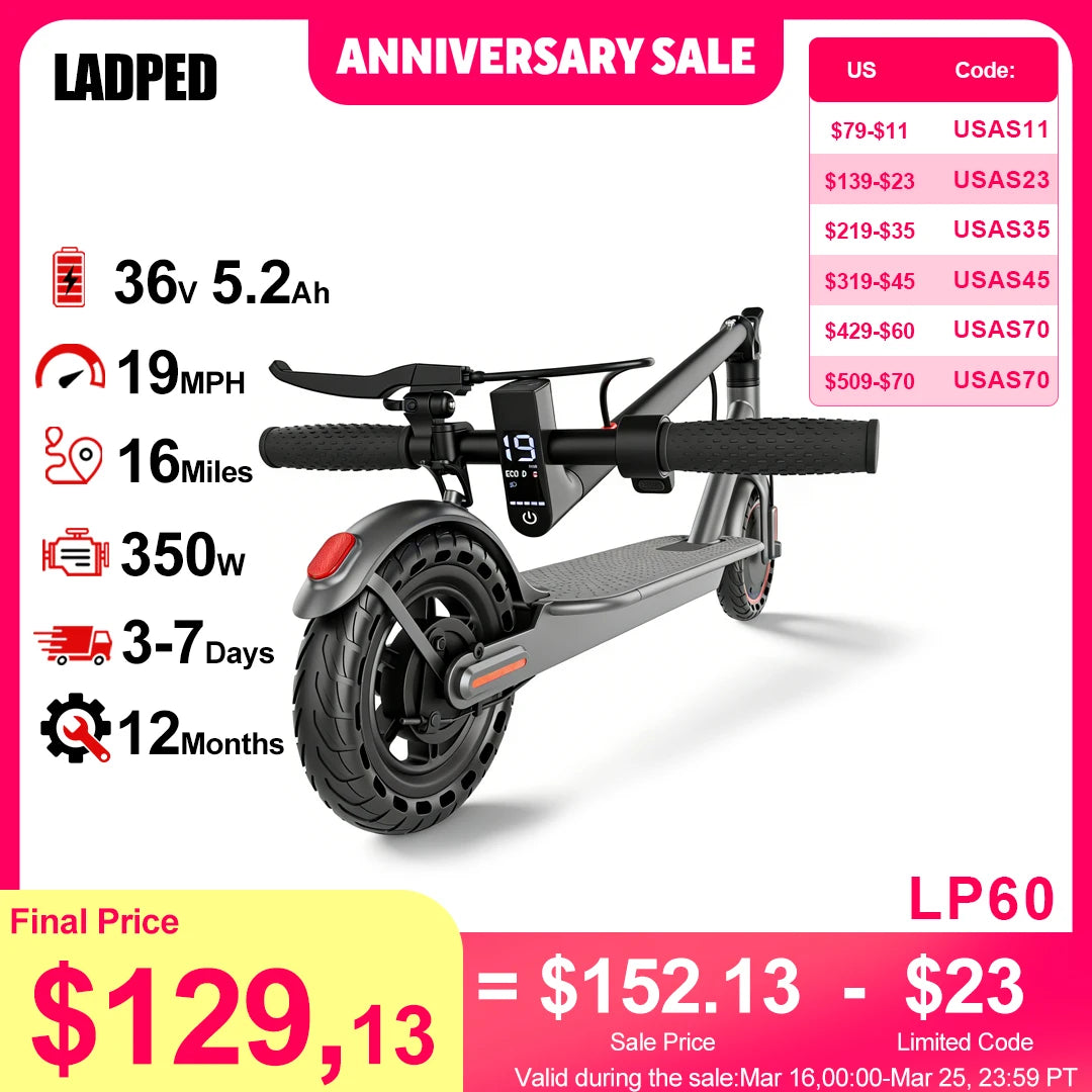 Ladped LP60 Electric Scooter 350W Folding 16mi Urban Commute 19mph