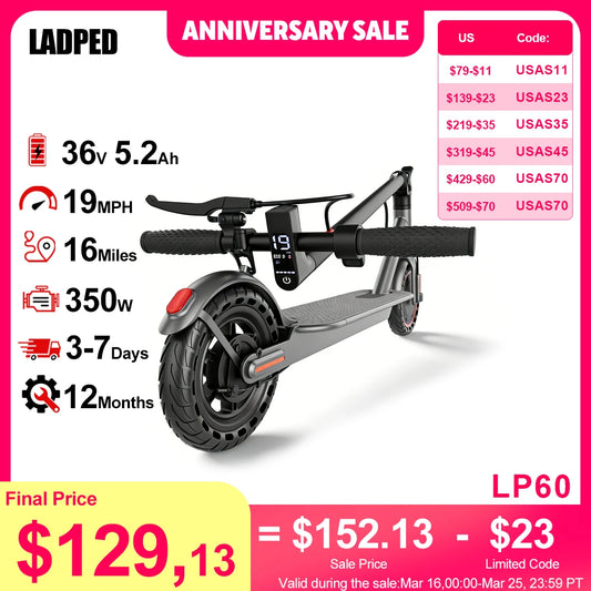 Ladped LP60 Electric Scooter 350W Folding 16mi Urban Commute 19mph