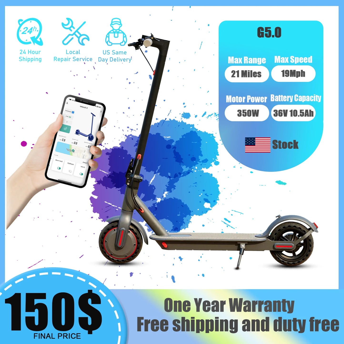 AOVOPRO G5.0 Electric Scooter 36V 19Mph 350W Long Range