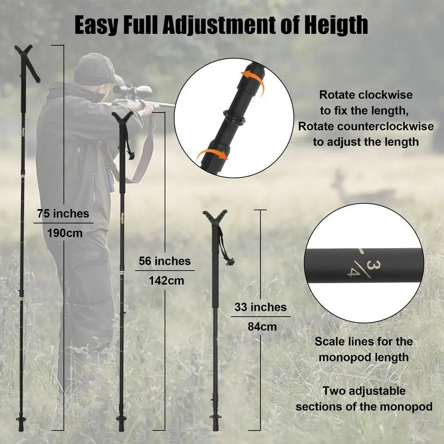 Hunting Monopod Shooting Stick With 360 Swivel Yoke Aluminum