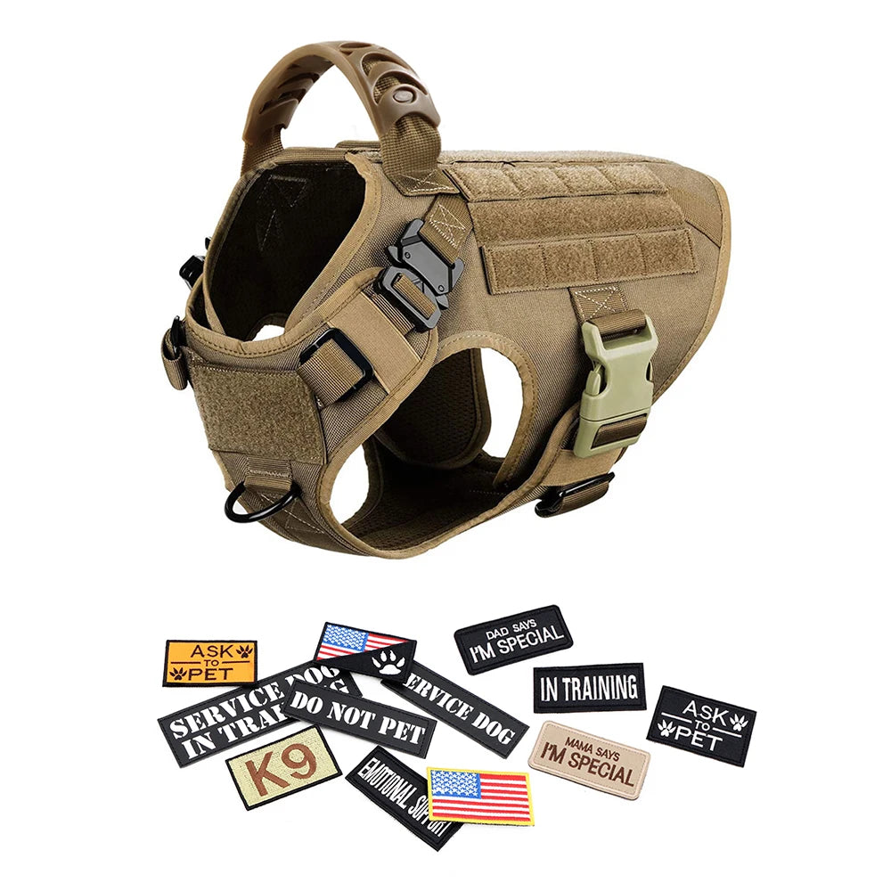 PETRAVELCN Military Dog Harness Vest With Leash Patch Set