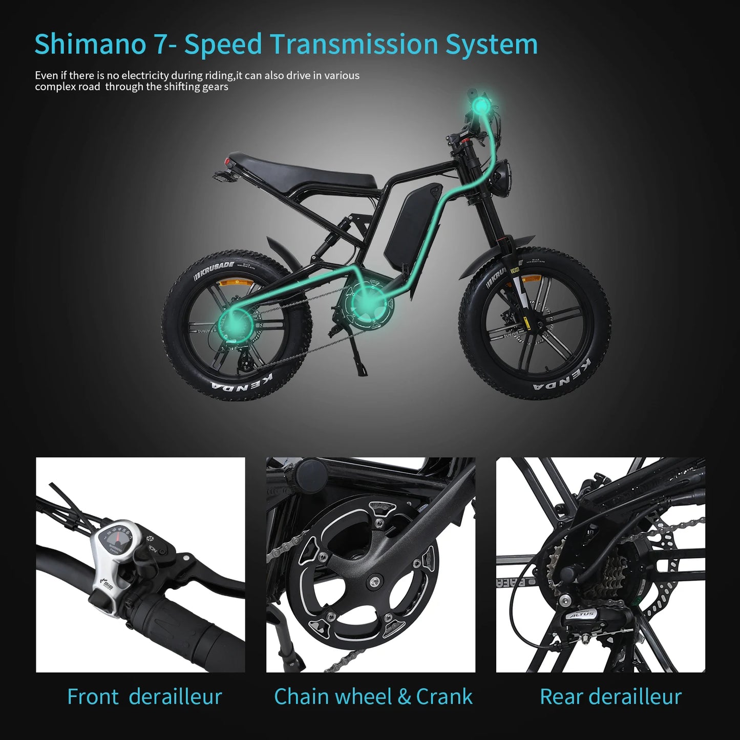 Xtion Electric Mountain Bike 1200W 48V 15.6Ah 45Mile Class 3 E-Bike, 20" Fat Tire All-Terrain Bike with LCD Display UL Certified