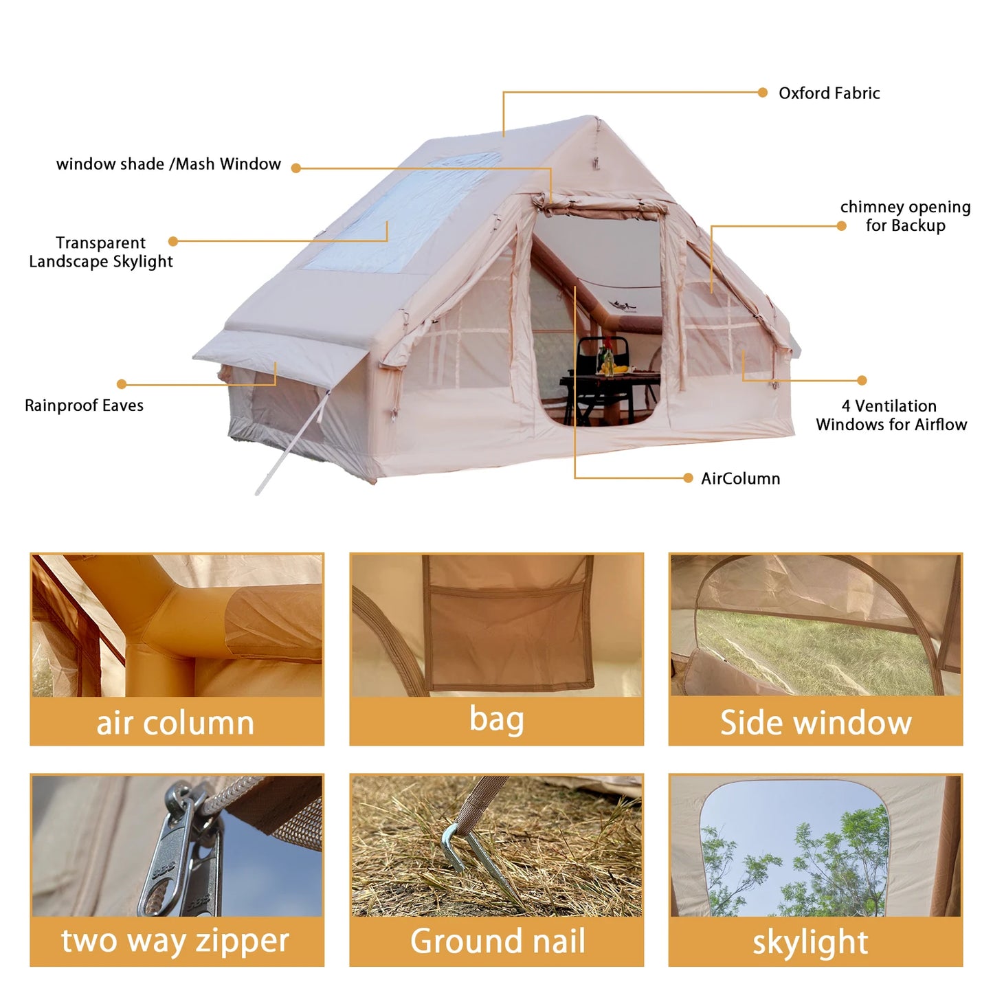 Pakicetus Inflatable Tent With Skylight Quick Setup Four To Six