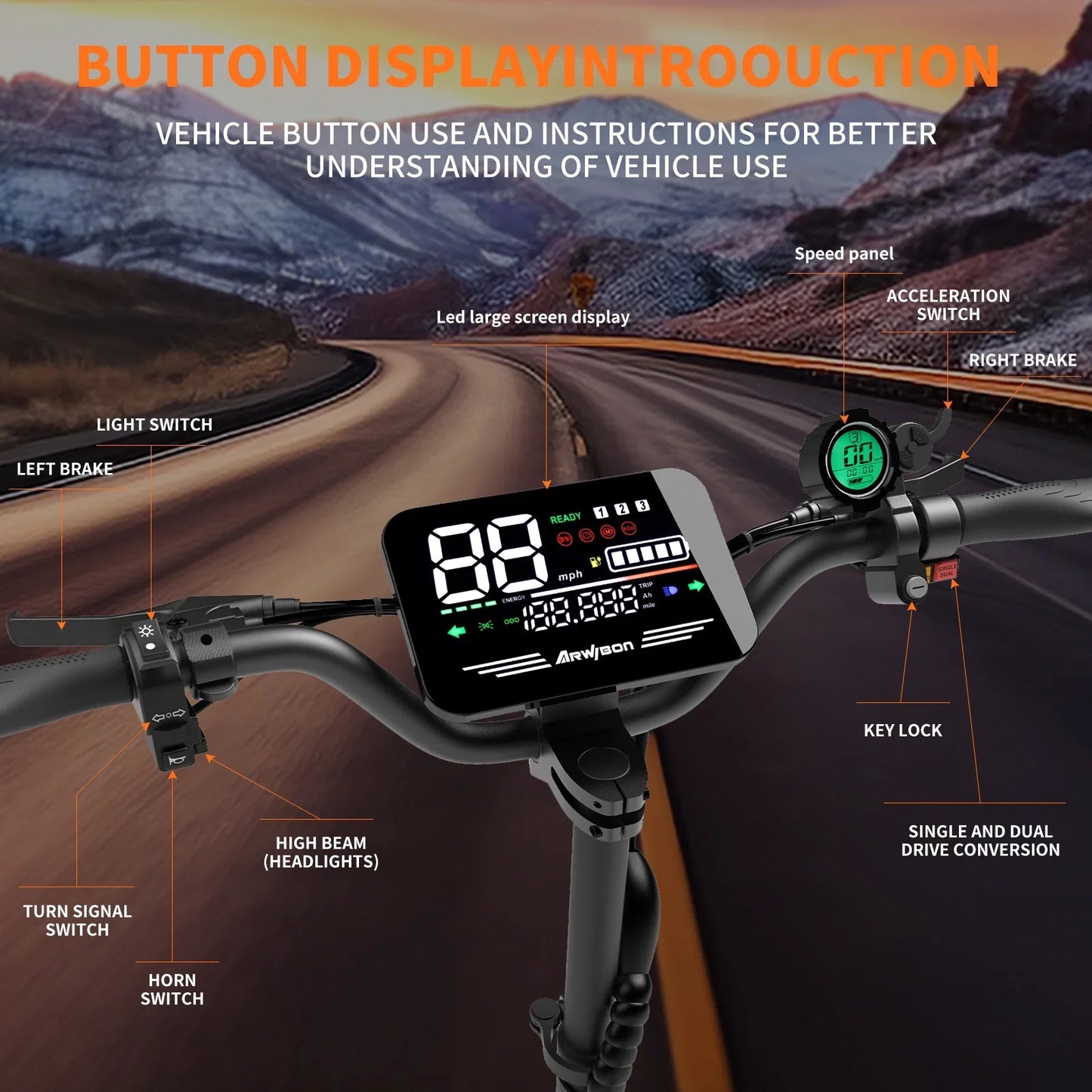 Arwibon 5600W Dual Motor Folding Electric Scooter Top Speed 46MPH